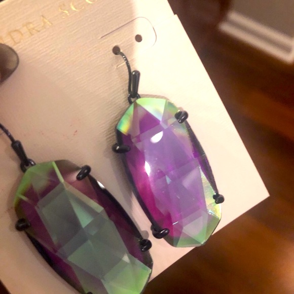 NWT RARE & Retired Kendra Scott Esme Earrings Navy Gunmetal & Indigo Dichroic! - Picture 10 of 16